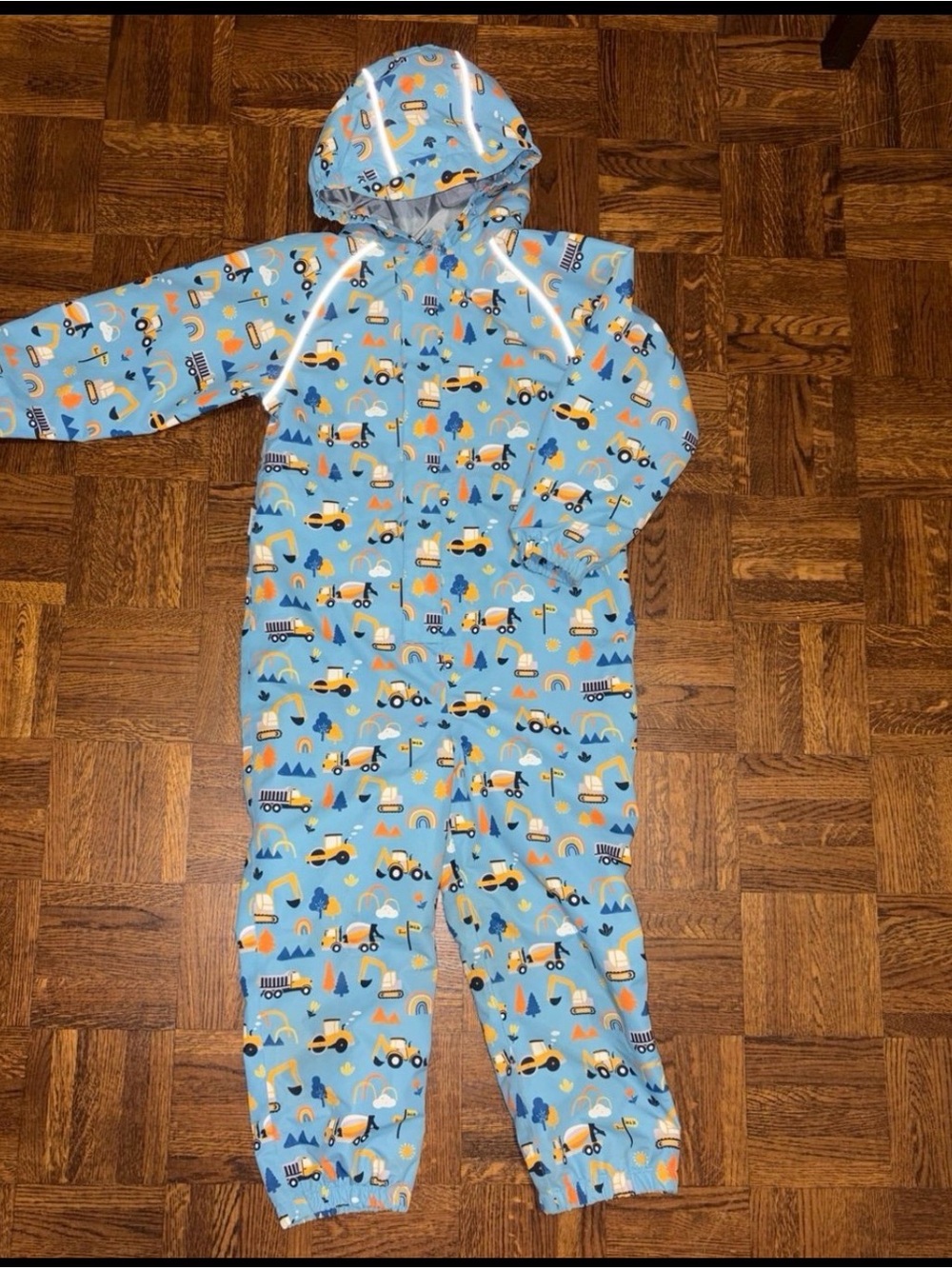 Jan & Jul Hooded One-Piece Rainsuit Construction Vehicle Print 5T